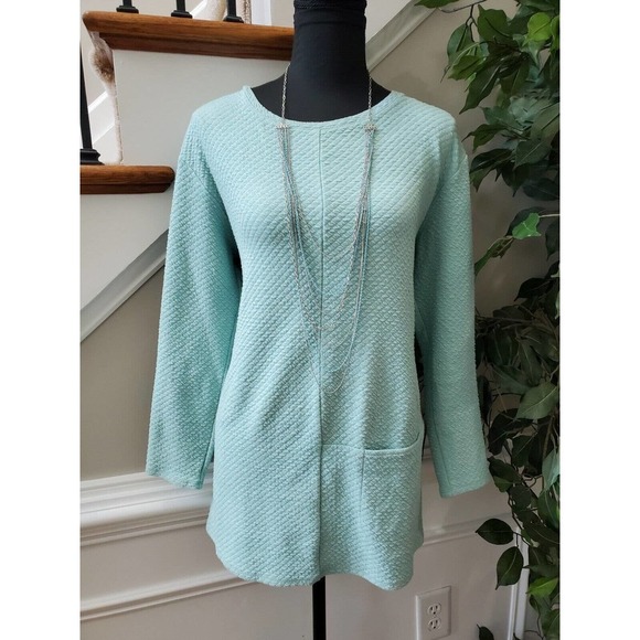 Pure Jill Women's Blue Cotton Round Neck Long Sleeve Casual Blouse Size Medium - Picture 1 of 11